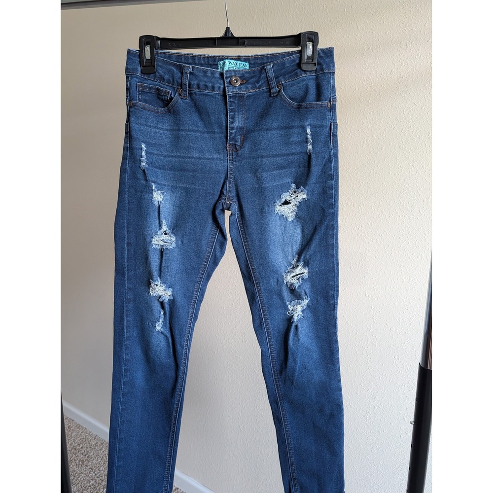 Wax Jean Butt I Love You Dark Wash Distressed Skinny Jeans 93300 Size 7